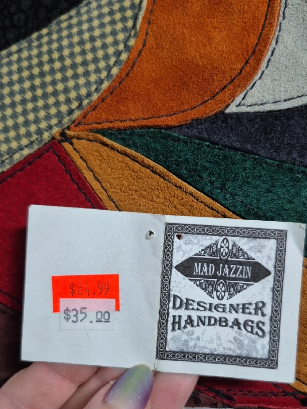 Mad JAZZIN Green MultiColor Leather Patchwork Tote Bag With Straps One Of A Kind - Picture 3 of 13